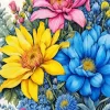 Blue Pink And Yellow Flowers Diamond Painting