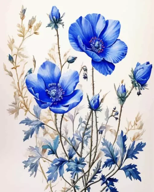 Blue Poppies Flowers Diamond Painting