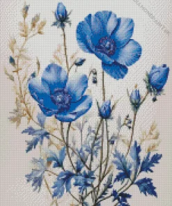 Blue Poppies Flowers Diamond Painting