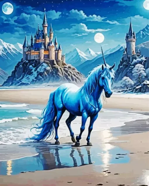 Blue Unicorn By Sea Diamond Painting