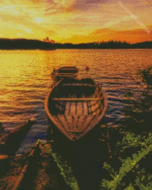 Boat At Sunset Diamond Painting