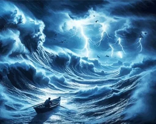 Boat In Storm Diamond Painting