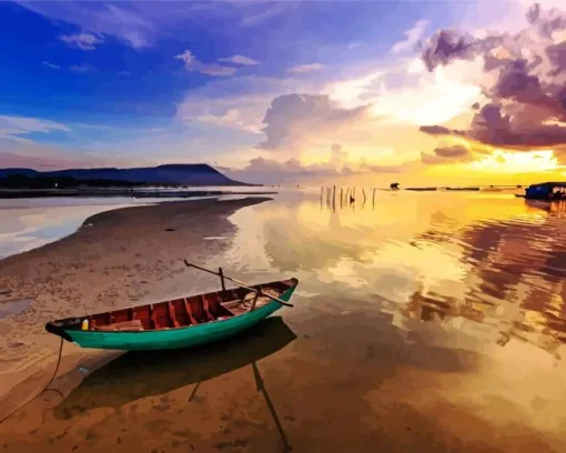 Boat On Beach Diamond Painting