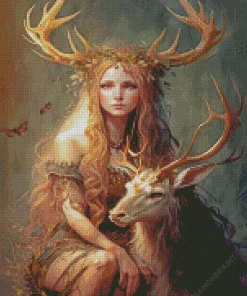 Deer And Girl Diamond Painting