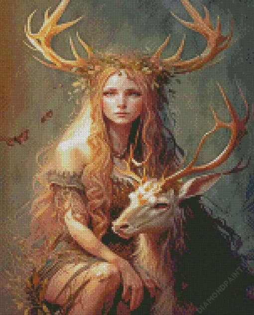 Deer And Girl Diamond Painting