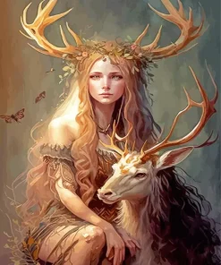 Deer And Girl Diamond Painting