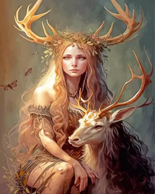 Deer And Girl Diamond Painting