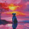 Dog At Sunset Diamond Painting