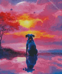 Dog At Sunset Diamond Painting