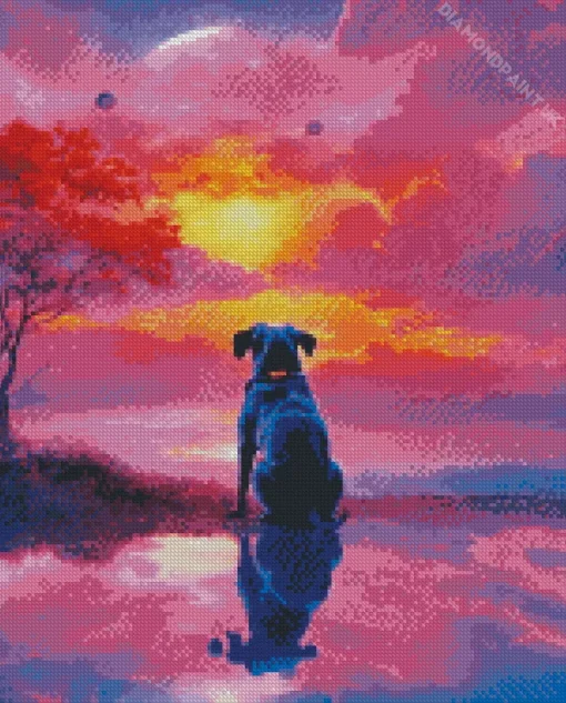 Dog At Sunset Diamond Painting