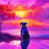 Dog At Sunset Diamond Painting