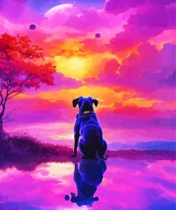 Dog At Sunset Diamond Painting