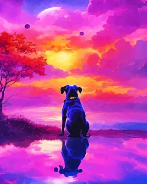 Dog At Sunset Diamond Painting