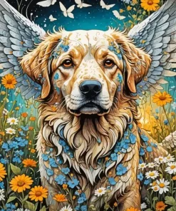 Floral Dog Angel Diamond Painting