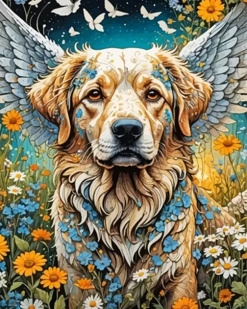 Floral Dog Angel Diamond Painting