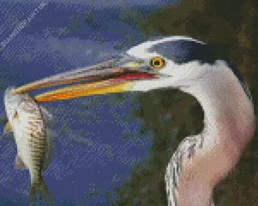 Heron Eating Fish Diamond Painting