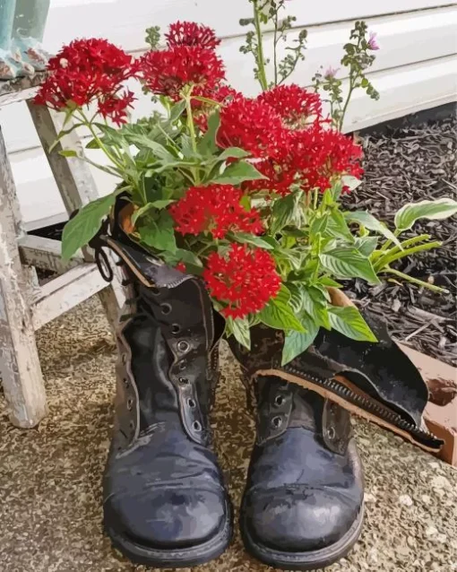 Hiking Boots With Flowers Diamond Painting