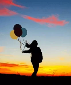 Silhouette Girl With Balloons Diamond Painting