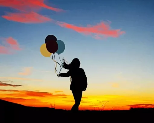 Silhouette Girl With Balloons Diamond Painting