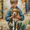Cute Dog And Boy Diamond Painting