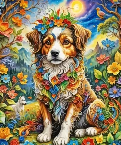 Dog Folk Art Diamond Painting