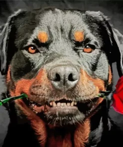 Dog Holding A Rose Diamond Painting
