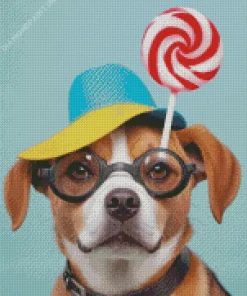 Dog With Lollipop And Propeller Hat Diamond Painting