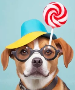 Dog With Lollipop And Propeller Hat Diamond Painting
