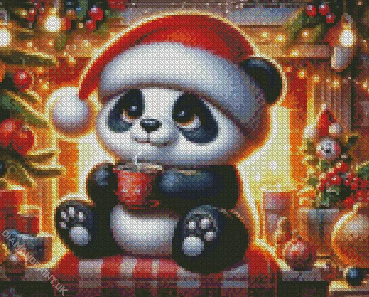 panda celebrating christmas Diamond By Numbers Panda Celebrating Christmas Diamond Painting