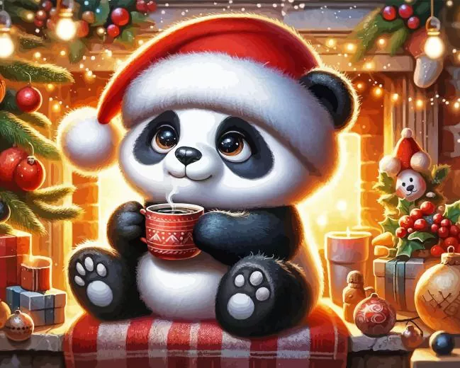 panda celebrating christmas Diamond Paints Panda Celebrating Christmas Diamond Painting