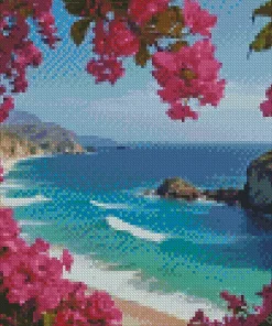 Pink Flowers On The Beach Diamond Painting