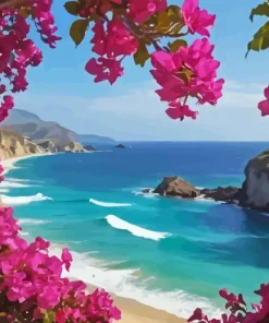 Pink Flowers On The Beach Diamond Painting