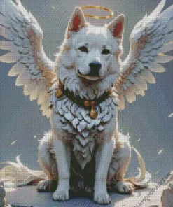White Dog Angel Diamond Painting
