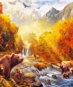 Bears By The Stream Diamond Painting