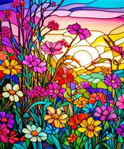 Colorful Wildflowers Stained Glass Diamond Painting