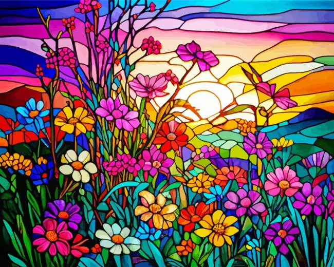 Colorful Wildflowers Stained Glass Diamond Paintings Colorful Wildflowers Stained Glass Diamond Painting