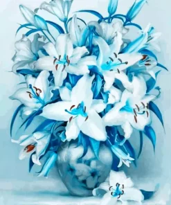 Graceful White & Blue Flowers Diamond Painting