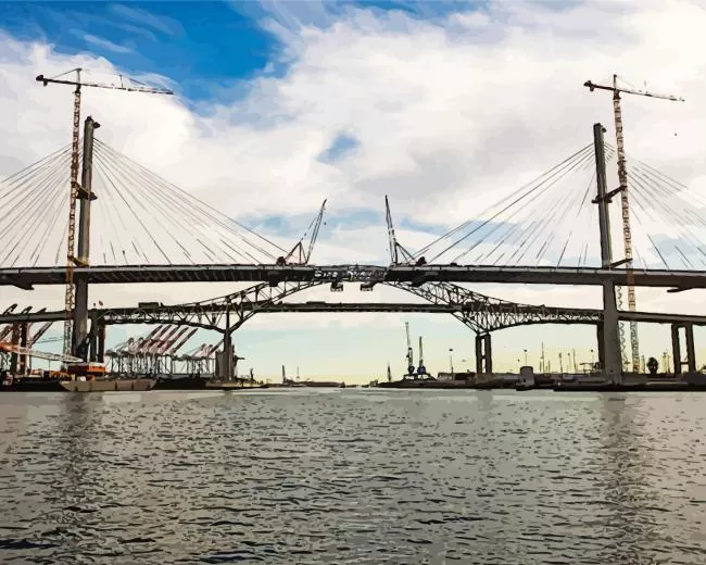Long Beach Bridge California Diamond With Numbers Long Beach Bridge California Diamond Painting