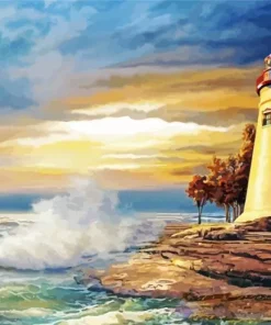 Sunset with Ohio Marble Head Lighthouse Diamond Painting