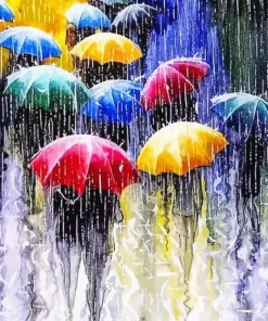 Walking in the Rain With Colorful Umbrellas Diamond Painting
