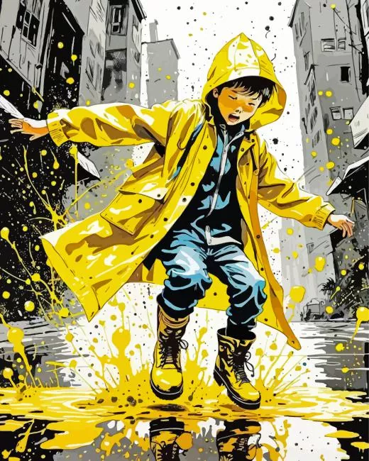 boy jumping in puddle art Diamond By Numbers Boy Jumping In Puddle Art Diamond Painting