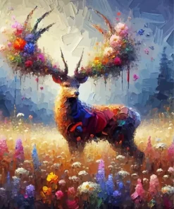 Colorful Floral Antlers Deer Diamond Painting