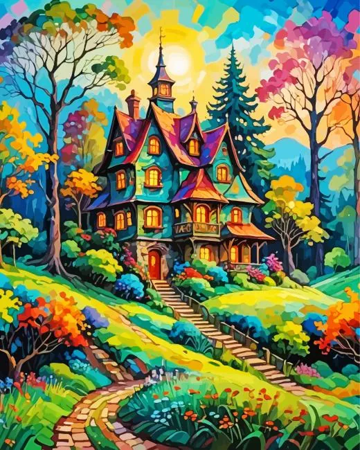 enchanted forest house Diamond By Numbers Enchanted Forest House Diamond Painting
