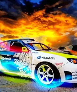 Fire Sport White Car Diamond Painting