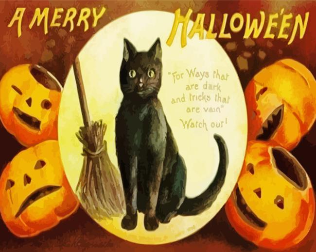 halloween cat Diamond By Numbers Halloween Cat Diamond Painting