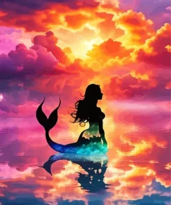 Mermaid Silhouette Sunset Diamond Painting