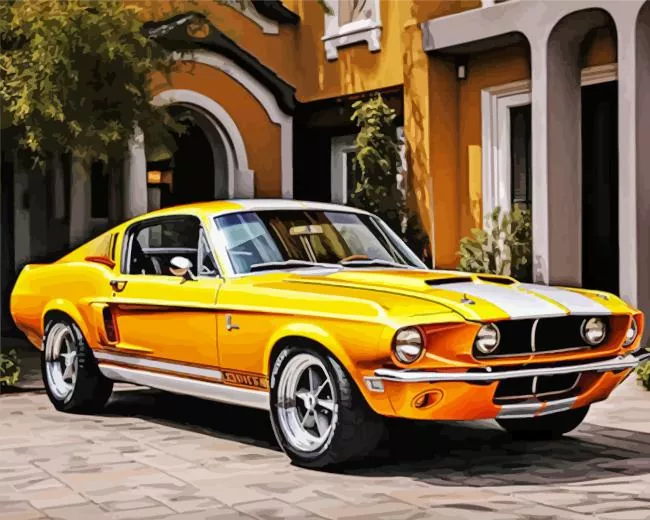orange mustang Diamond With Numbers Orange Mustang Diamond Painting