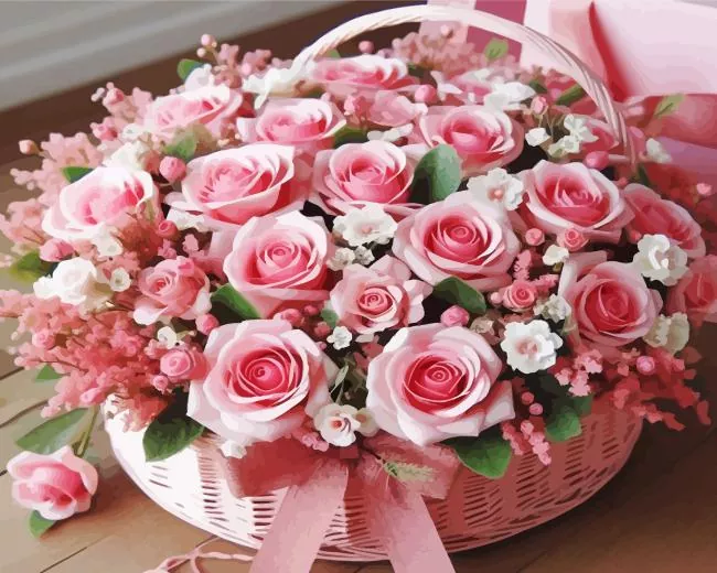 pink flowers bouquet basket Diamond Dotz Pink Flowers Bouquet Basket Diamond Painting