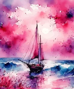 Pink Sunset And Beach Diamond Painting