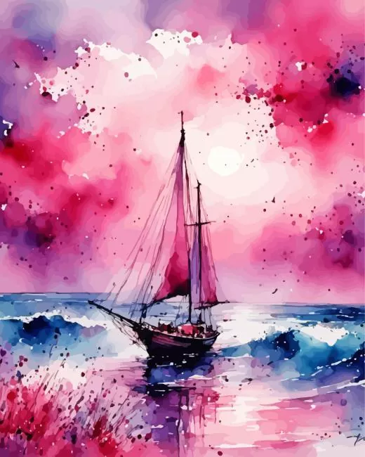pink sunset and beach Diamond Paintings Pink Sunset And Beach Diamond Painting